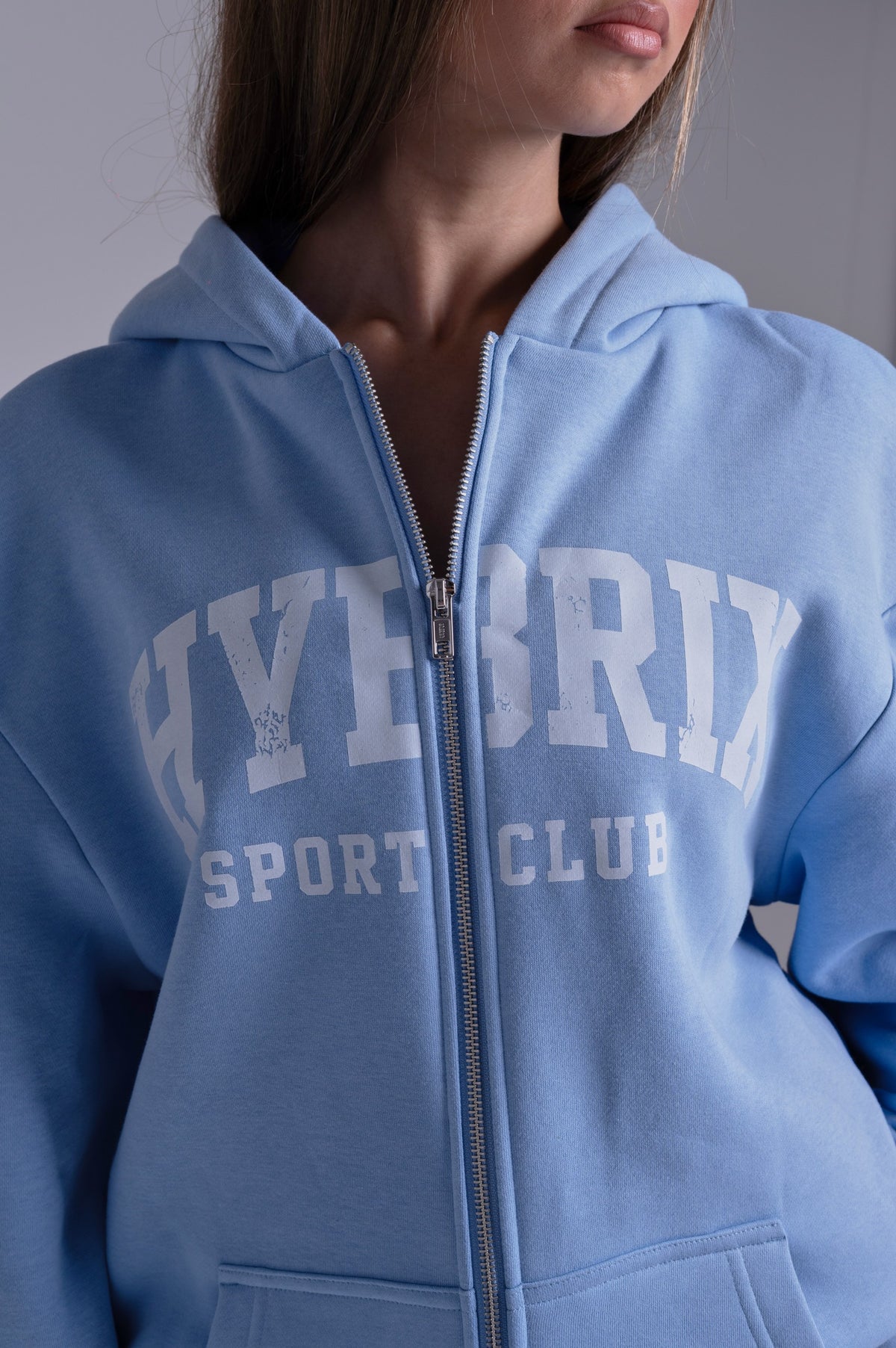 HYBRIX SPORT CLUB ZIP HOODIE - BABY BLUE