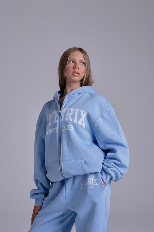 HYBRIX SPORT CLUB ZIP HOODIE - BABY BLUE