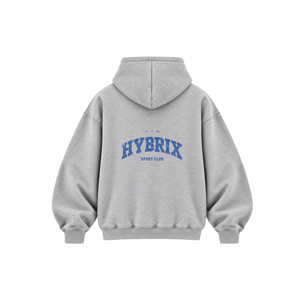 HYBRIX SPORT CLUB Heavyweight Hoodie – Grey / Blue