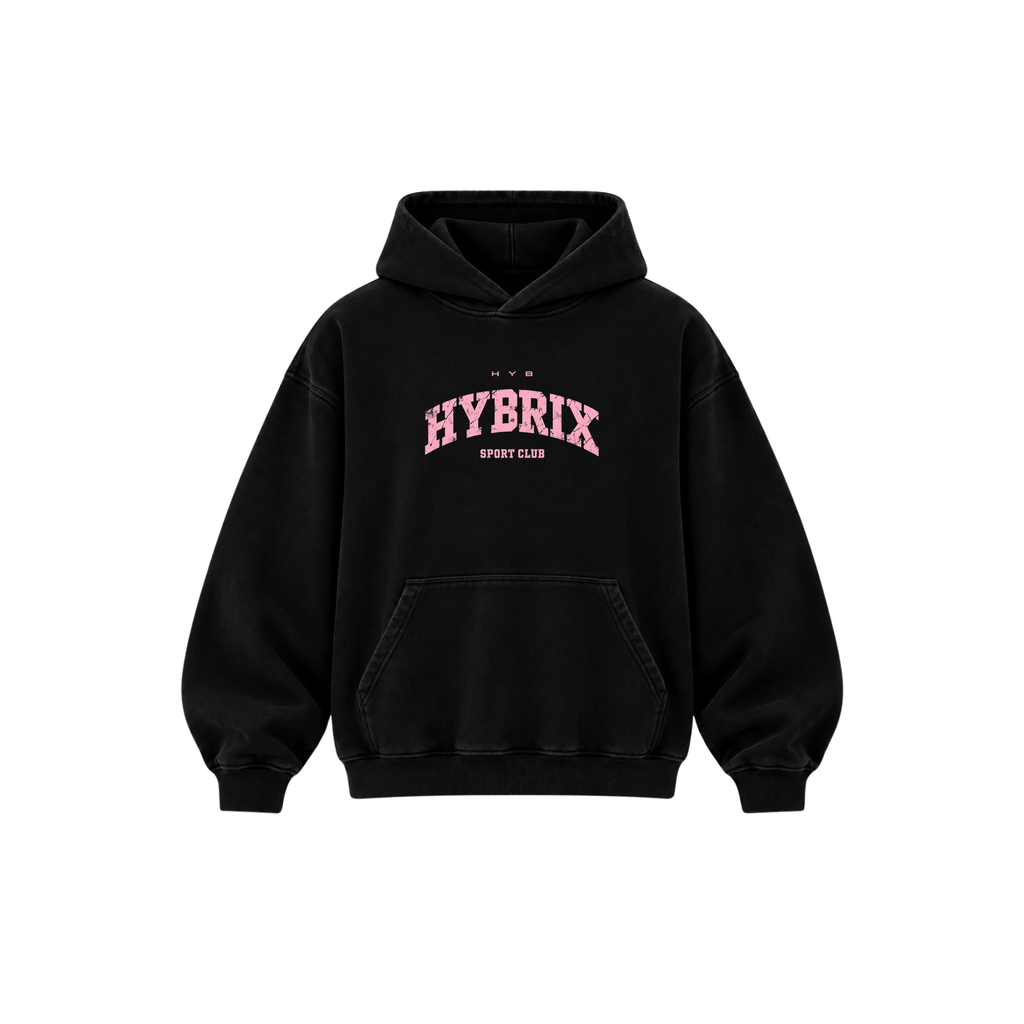 HYBRIX SPORT CLUB Heavyweight Hoodie – Black / Pink