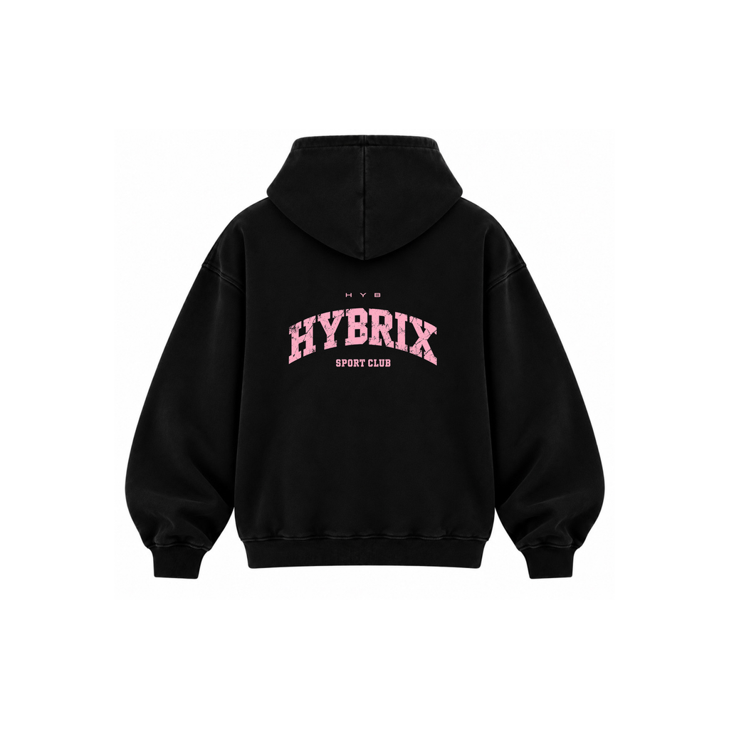 HYBRIX SPORT CLUB Heavyweight Hoodie – Black / Pink