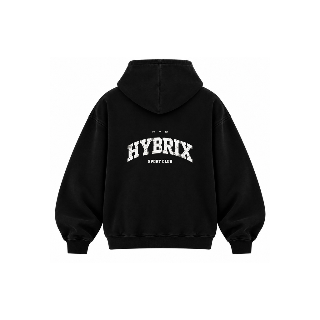 HYBRIX SPORT CLUB Heavyweight Hoodie – Black/White